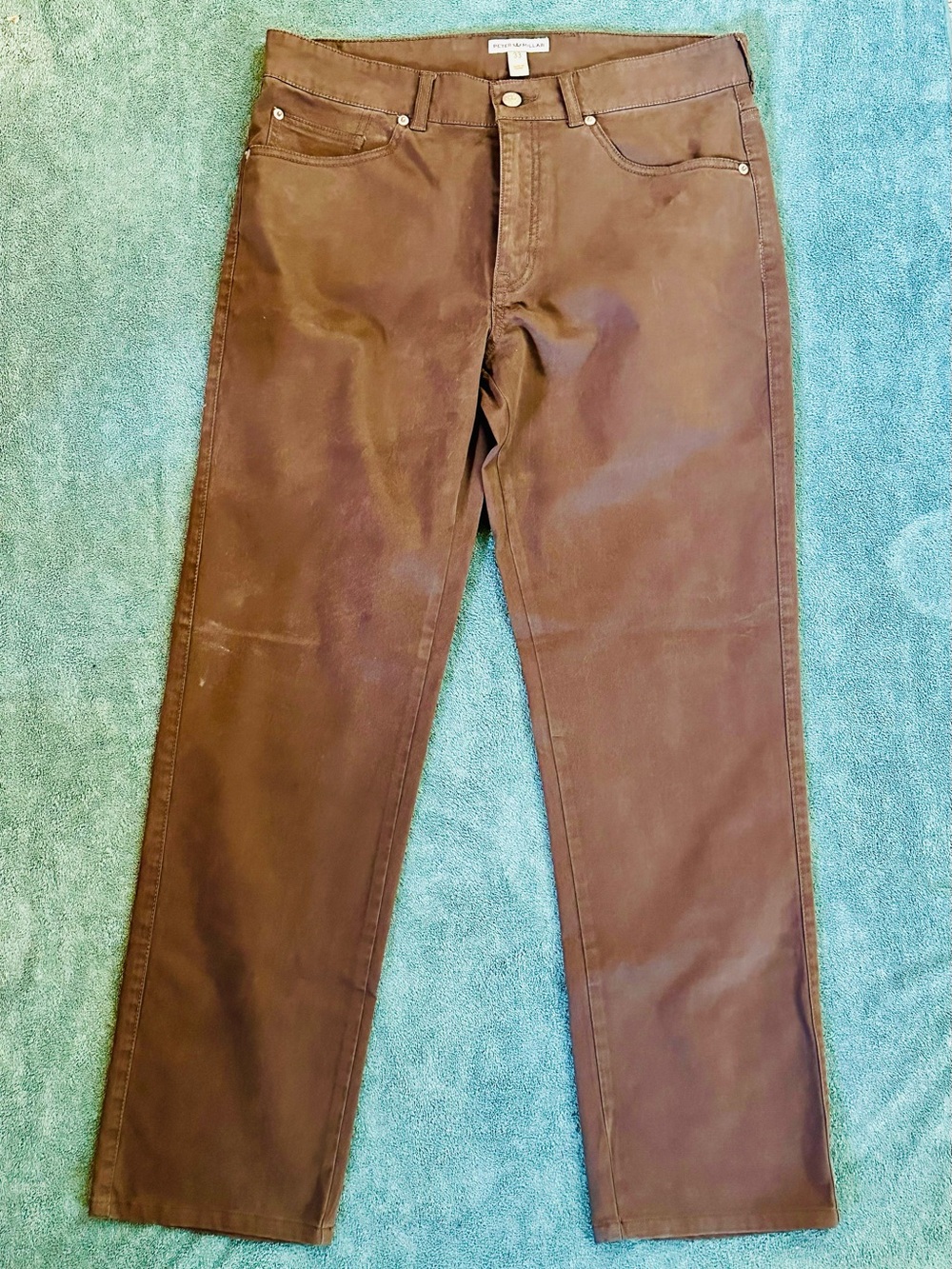 Peter Millar Brown Coated 5 Pocket Pants Men’s 33x29.5 Straight Leg